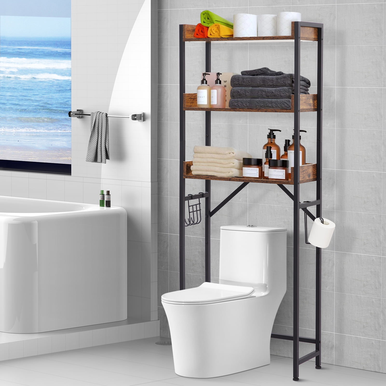 Slide Films Display Rack Storage Rack, Over Toilet Bathroom Shelving Unit, 3-Tier Freestanding ...