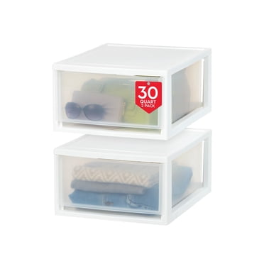 IRIS USA 27.9 L (29.5 US Qt.) Large Plastic Stacking Drawer, 2-Pack, Stackable Storage Organizer Unit with Sliding Drawer for Bedroom Kitch