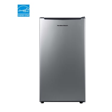 Hamilton Beach 3.3 Cu.Ft Mini Fridge with Freezer, Compact Refrigerator, Single Door, Energy Star, Reversible Door, Stainless Steel