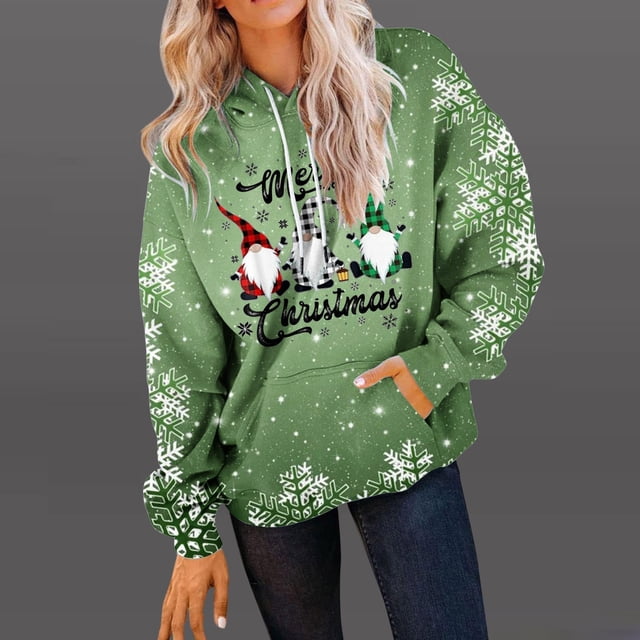 Qertyioot Pull d'Hiver Mode Femme Imprimé de Noël, Manches Longues Col Rond Chaud Ample Tendance Hauts Tricotés