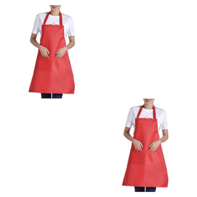 Transemion 12pcs Tablier Femme avec Poches Efficace et Élégant Compagnon de Cuisine Réglable Demi-Longueur Tablier Adulte Polyester Rouge 2Set
