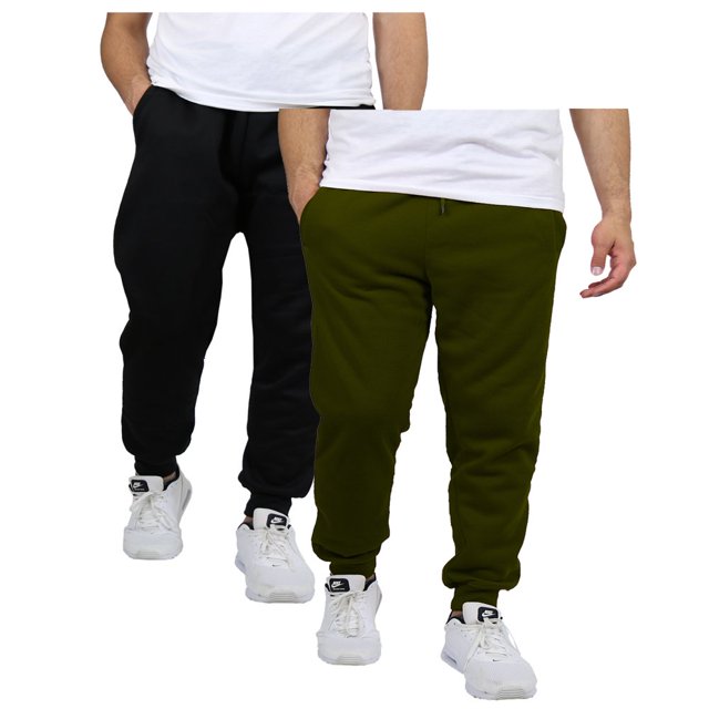 Pantalons de Jogging en Molleton pour Hommes 2 Pack, Noir/olive, 2TG