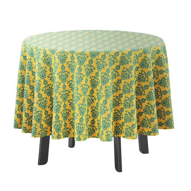 Vargottam Indoor/OutdoorRoundTablecloth 58 poucesTableau imperméableTablettes, Printemps/ÉtéTableaux pour arrière-cour CircularTable/Bbqs/Picnic -Jaune & Teal Green