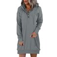thumbnail image 1 of Womens Casual Hoodies Dress Fall Long Sleeve Sweatshirt Button Down Drawstring Pullover Top Lightweight Dress, 1 of 4