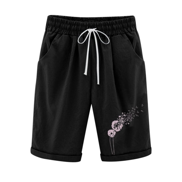 Timegard Plus Size Shorts for Women Cotton Linen Elastic Waist Drawstring Ruched Casual Loose Shorts