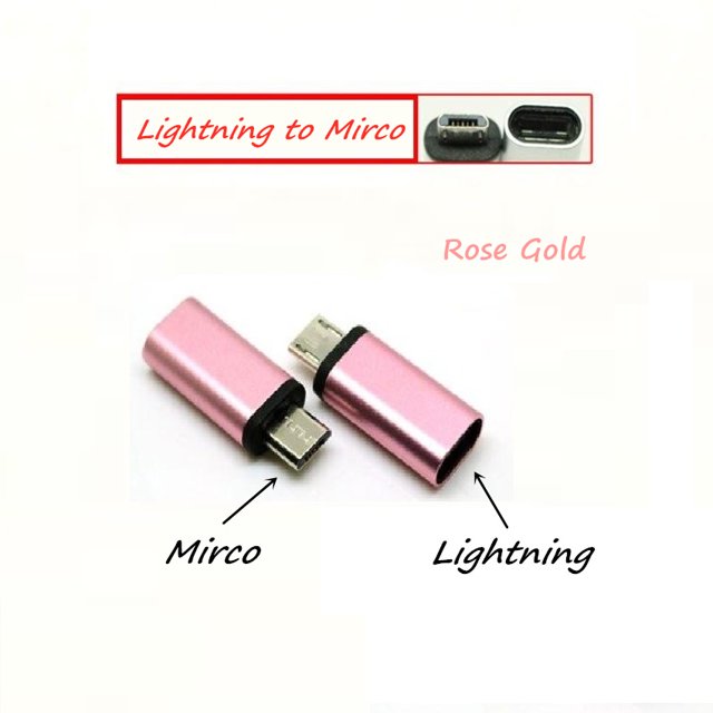 Adaptateur Convertisseur Connecteur Femelle vers Micro USB Mâle par Phonesmart, Fini or rose. Doté d'Un design compact, Prêt à l'Emploi pour une Utilisation Facile Sans Installation Ni Pilotes. Compatible avec les Appareils USB-C, Offrant une Recharge Rapide et une transmission de Données. Comprend un port Lightning Femelle et un Connecteur Micro USB Mâle.