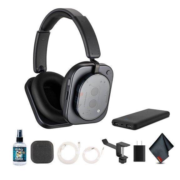 Nothing Headphone (Black) Hybrid Active Noise Cancelling Wireless Over Ear Headphones Bundle Including: P-Bank Battery, Headset Case, Goby Labs Cleaner, Desk Holder, Charging Cable, Adapter, Cloth
