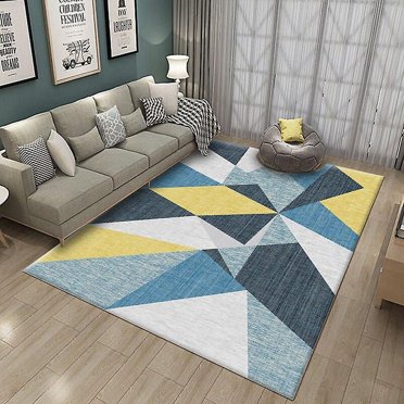 Milan Traditional Living Room Rug Modern Geometric Pattern Kaleidoscope Triangles Cream Blue Yellow Anti-Slip Rug Bedroom - 120 x 160cm