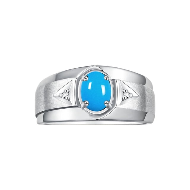 RYLOS Men's Rings Sterling Silver Classic 7X5MM Oval Gemstone & Diamond Ring Turquoise December Birthstone Rings For Men, Men's Rings, Silver Rings, Size 10