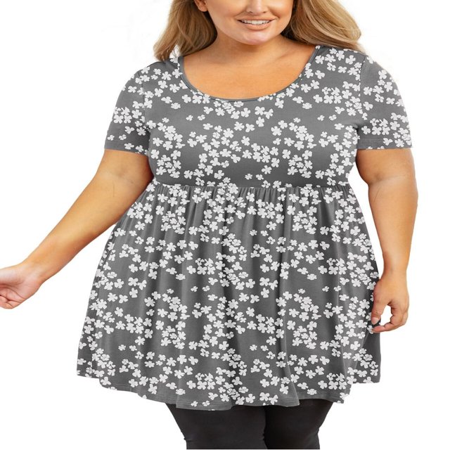 Tunique Grande Taille pour Femmes Manches Courtes Roses Vertes Hauts 3X Col Rond Vêtements Été Fluide Vêtements de Maternité Chemise