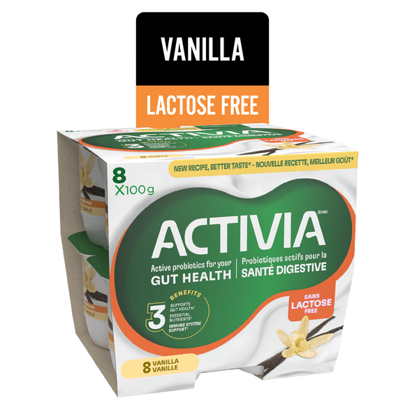 Activia Probiotic Yogurt, Lactose Free, Vanilla, 8x100g