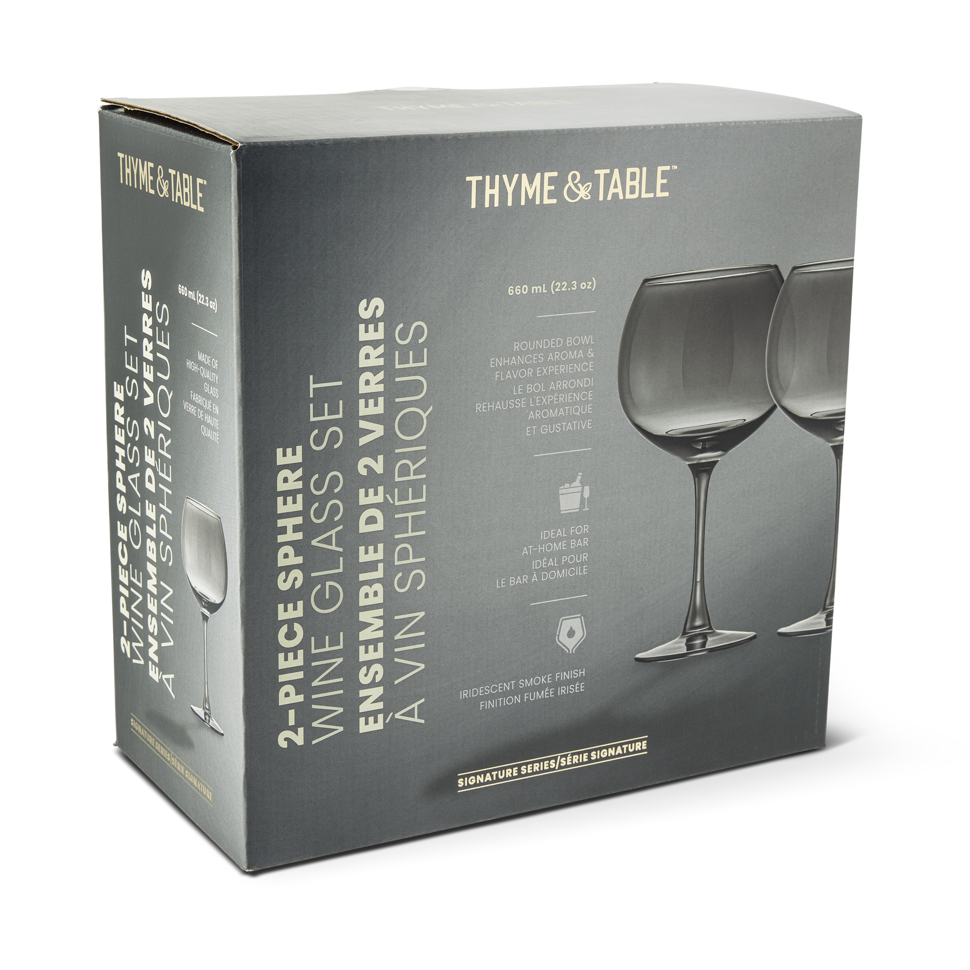 Verres à vin à pied sphériques fumés et irisés Thyme & Table, lot de 2 (620 ml).