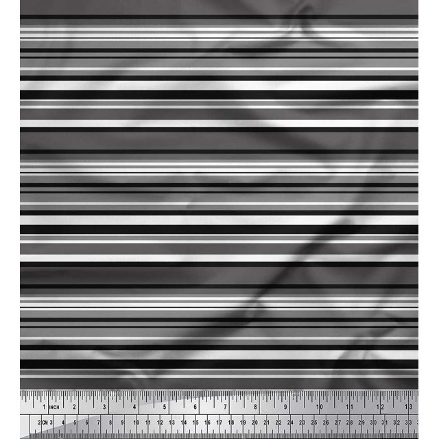 Soimoi Tissu Crêpe en Polyester Tissu à Imprimé Rayé Horizontal au Mètre 42 Pouces de Large