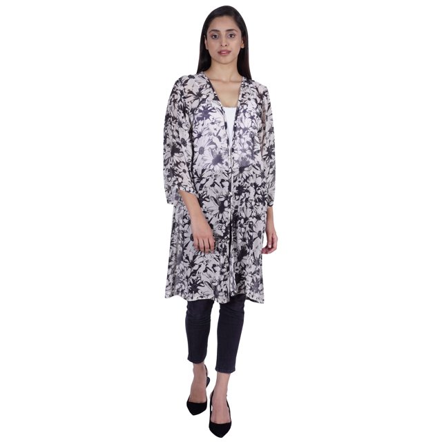 Moomaya Long Sheer Shrug Printed Open Front Beach Coverup Summer Cardigan
