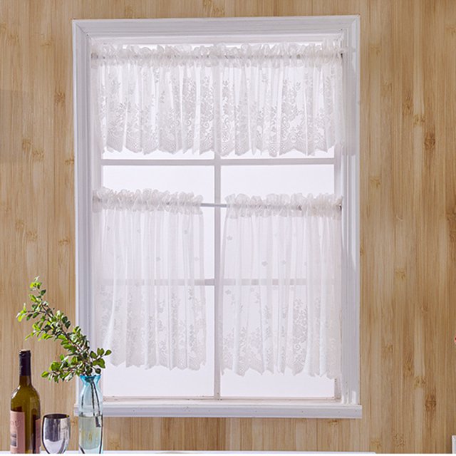 Lace Cafe Kitchen Ruffle Window Drape Valance Semi Transparent drape valance; Semi Voile Curtains Window Treatment