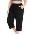 thumbnail image 1 of RKSTN Casual Pants For Women Waist Drawstring Elastic Waist Solid Color Plus Size Comfy Crop Pants with Pockets Summer Fashion Fall Pants, 1 of 9