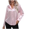 thumbnail image 1 of IROINID Rabais Chemises à Manches Longues à Col en V pour Femmes Cardigan d'Été Décontracté Aguichant à Col Rabattu Hauts Réguliers Blouse Unie à Manches Longues, Rose, 1 of 7
