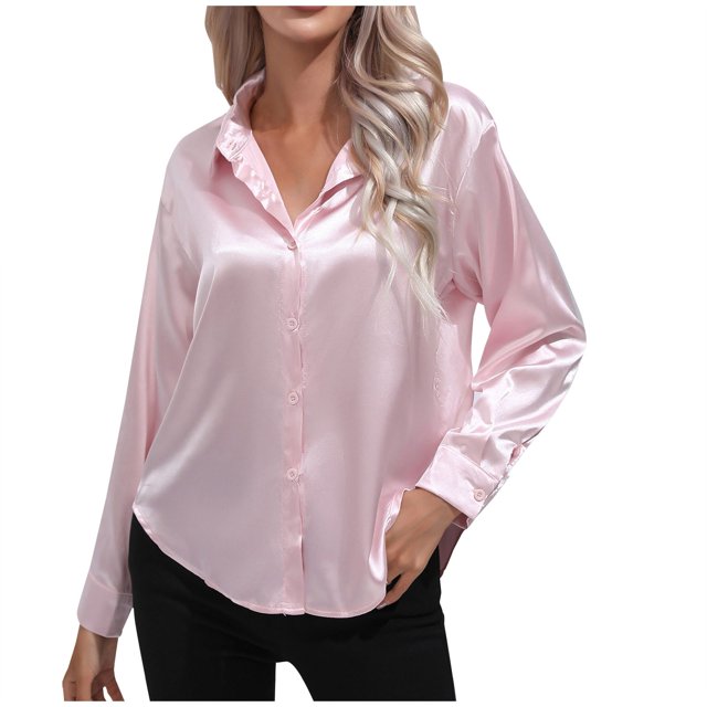 IROINID Rabais Chemises à Manches Longues à Col en V pour Femmes Cardigan d'Été Décontracté Aguichant à Col Rabattu Hauts Réguliers Blouse Unie à Manches Longues, Rose