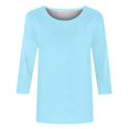 thumbnail image 5 of CHUANK T-Shirt Ajusté à Col Rond Mignon pour Femmes, Décontracté, Mi-Long, Manches 3/4, Blouse Extensible, Basique, Uni, Hauts, 5 of 5