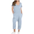 thumbnail image 1 of Yuyuzo Jumpsuits for Women Short Sleeve V Neck Rompers Wide Leg Cropped Pants Overalls with Pockets, 1 of 7