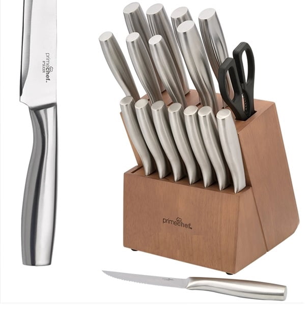Ultra Sharp Stainless Steel Professional Grade Kitchen Chef Knife Set with Wooden Block Prime Chef Stainless Steel 18 Piece Block Set