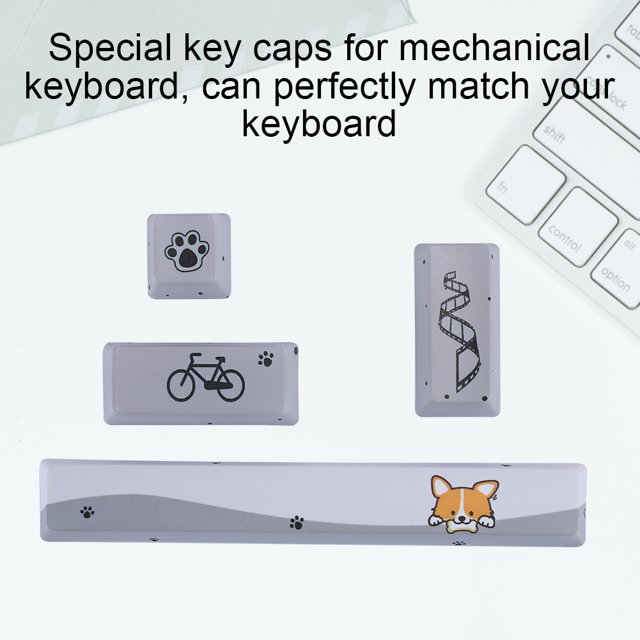Mechanical Keycap, Beautiful and Delicate Cute Five-sided Dyed Keyboard , for Mechanical Keyboard, Little Gray Dog Pattern, 4Pcs