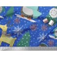 thumbnail image 3 of Soimoi Blue Rayon Fabric Christmas Tree & Penguin Cartoon Print Sewing Fabric Yard 56 Inch Wide, 3 of 5