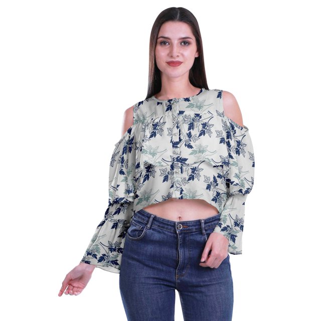 Moomaya Plus Size Cold Shoulder Top Printed Ladies Tops Blouses Women Party Tops