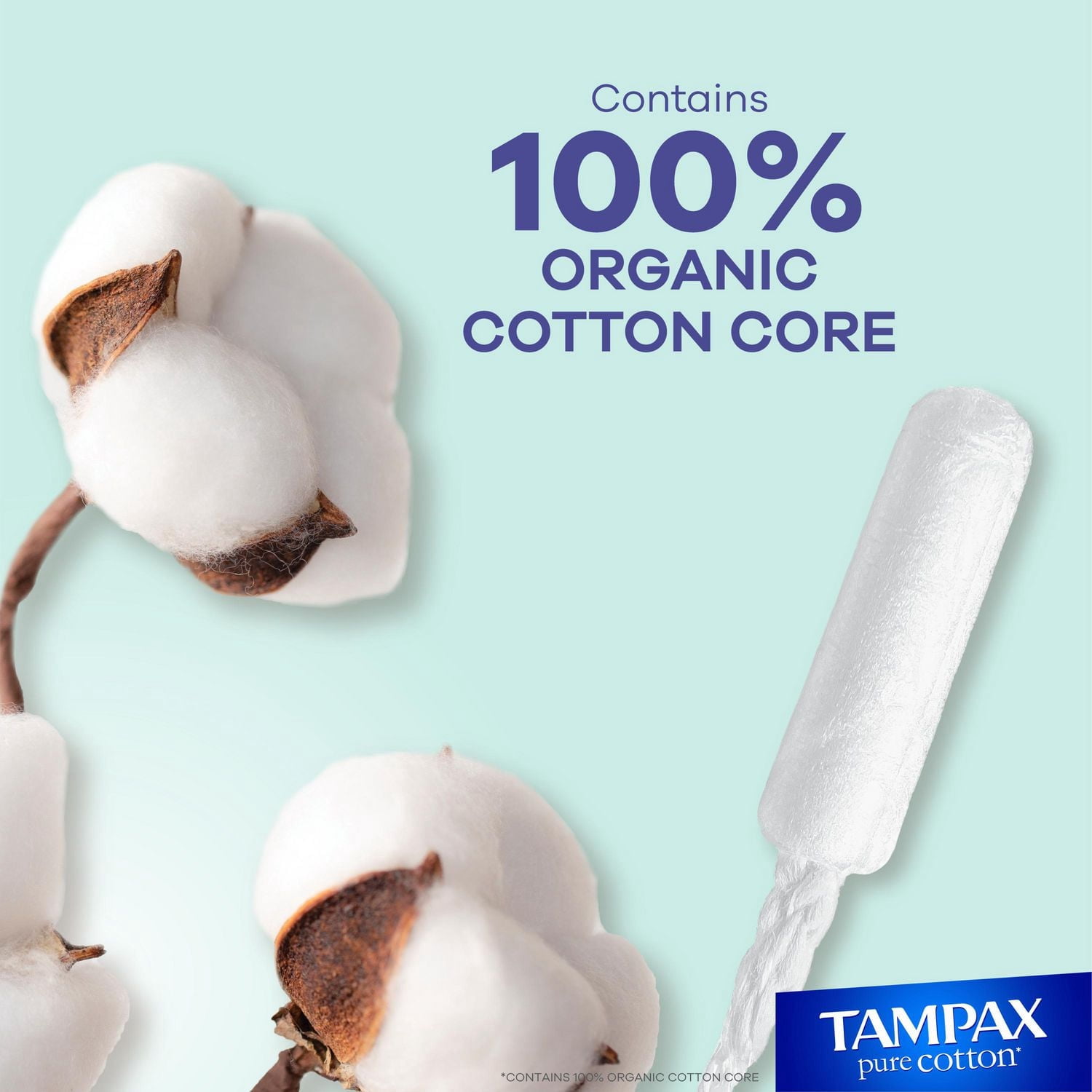 Tampax Tampons en Coton Pur, Contient un Cœur en Coton Biologique à 100 %, Absorption Régulière/super, Sans Parfum