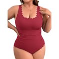 thumbnail image 1 of Charmo Plus Size Ribbed Swimsuit for Womens One Piece Scalloped Swimwear Tummy Control Bathing Suits, 1 of 7