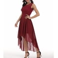 thumbnail image 2 of Pompotops Robe de Demoiselle d'Honneur Hi-Lo en Dentelle Florale pour Femme Sans Manches Robe Longue Formelle de Mariage, 2 of 8