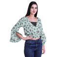 thumbnail image 3 of Moomaya Printed Womens Crop Top Wrap Style Top Wear Ruffle Long Sleeve Casual Summer Blouse, 3 of 5