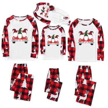 RKSTN Pyjamas de Noël pour la Famille Arbre de Noël, Haut Blouse à Manches Longues Imprimé Orignal à Col Rond et Pantalon Ample à Carreaux Ensemble Deux Pièces Pyjamas de Noël pour la Famille Ensembles Assortis (Enfants)