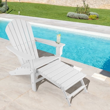 Costway Chaise Adirondack de Patio Extérieur en HDPE, Siège de Plage avec Ottoman Rétractable, Blanc