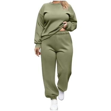 Erwazi Plus Size Tracksuit for Women Casual Crew Neck Long Sleeve Sweatshirt and Drawstring Joggers Sets 2 Piece Activewear Outfits with Pockets