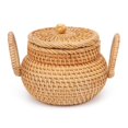 thumbnail image 1 of Small Rattan Basket with Lid, Rattan Basket Organizer with Handle, Candy Bowl Rustic Woven Basket for Shelf Table Office, 1 of 6
