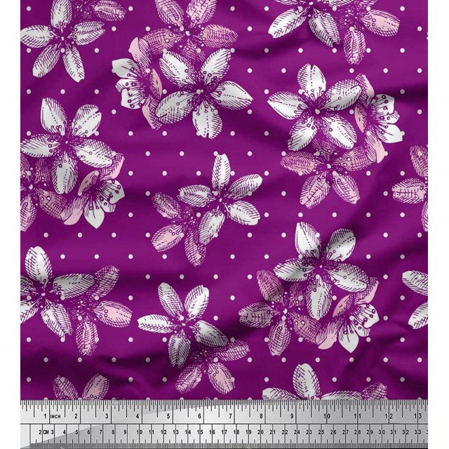 Soimoi Purple Poly Georgette Fabric Dot & Floral Printed Craft Fabric by The Yard 52 Inch Wide