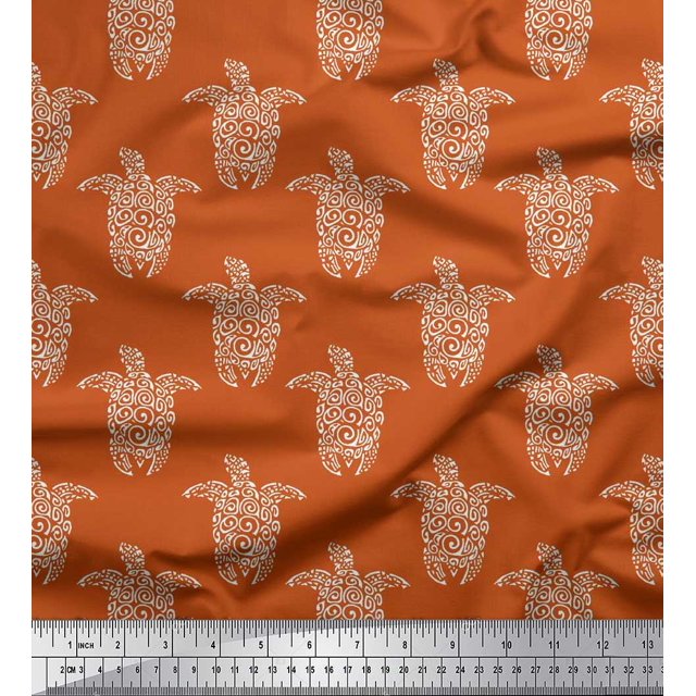 Soimoi Georgette Viscose Fabric Turtle Block Decor Fabric Printed Yard 42 Inch Wide