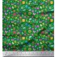 thumbnail image 1 of Soimoi Green Rayon Fabric Insect,Sun & Cartoon Alphabets Text Printed Fabric 1 Yard 42 Inch Wide, 1 of 3