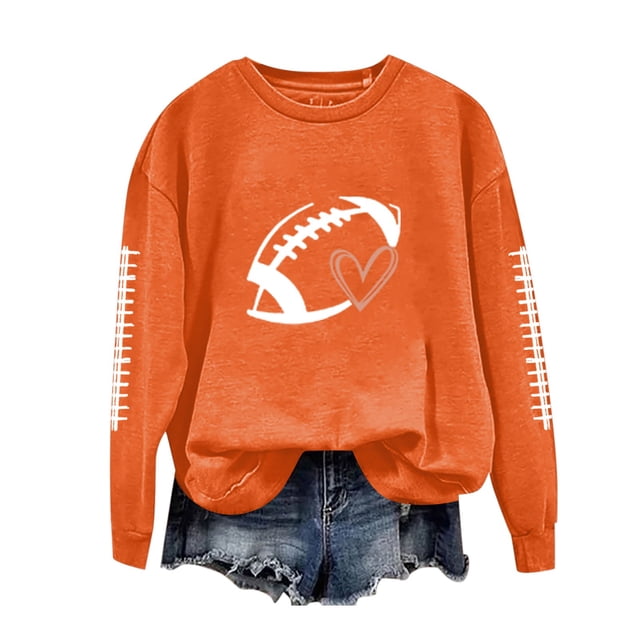 Jindong Women's Round Neck Long Sleeved Solid Football Printed Top