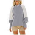thumbnail image 1 of FAIWAD Womens Casual Mock Neck Sweatshirt Puff Long Sleeve Patchwork Pullover Loose Workout Tops, 1 of 4