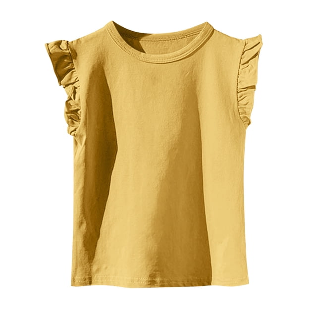 Mgmyaa Girls Cap Sleeve Tops Summer Crewneck Ruffle Tank Tops Cute T-Shirt Blouse 2-13 Years