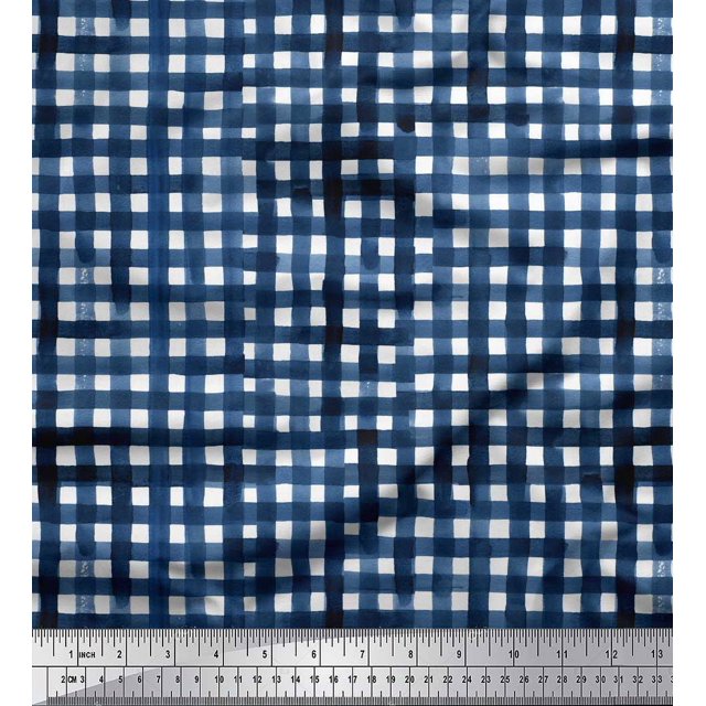 Soimoi Blue Rayon Fabric Check Check Printed Fabric 1 Yard 56 Inch Wide