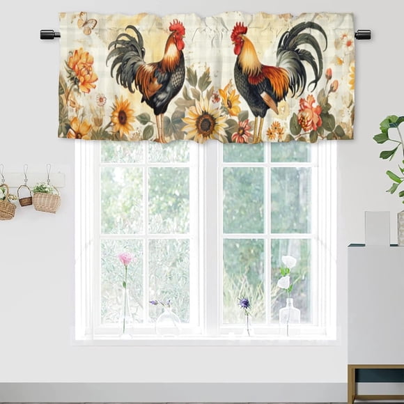 Rooster Rustic 3 Piece Kitchen Curtains Farm Watercolor Painting Sunflower and Chicken Pattern Printing Decoration Curtain Set 54x24 Inch, 3 Piece