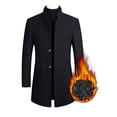 thumbnail image 1 of UKAP Men Pea Coat Solid Color Trench Coats Lapel Jacket Mid Length Work Outwear Navy Blue (thickened) L, 1 of 2
