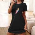 thumbnail image 2 of Mrat Jupe de Pyjama Assortie pour Femmes Chemise de Nuit Courte Surdimensionnée pour Femmes Mode Imprimé Poitrine Robe de Nuit à Manches Courtes P-105 Noir m, 2 of 7