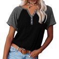 thumbnail image 1 of CEHVOM Fashion Woman V-Neck Short Sleeve Tops T-Shirt Summer Button Loose Blouse, 1 of 4