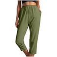 thumbnail image 2 of LSLJS Women Casual Solid Color Pockets Elastic Waist Comfortable Straight Calf-Length Pants, 2 of 7
