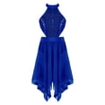 thumbnail image 1 of Xnihocha Robe de Danse Lyrique Latine Moderne de Ballet pour Filles, Paillettes, Dos Ajouré, Robe de Danse avec Jupe Irrégulière, Tenue de Danse Bleu Royal 8, 1 of 5