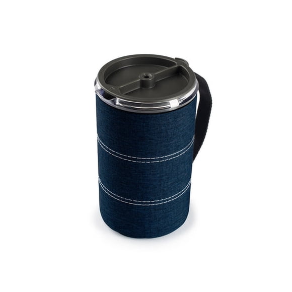 G S I Outdoors Coffee Maker 79464 JavaDrip; 30 Fluid Ounce Capacity; 4-1/2 Inch Diameter x 7 Inch Height; Clear Container With Blue Ballistic Nylon-Wrapped Cozy; Reusable Cloth Filter
